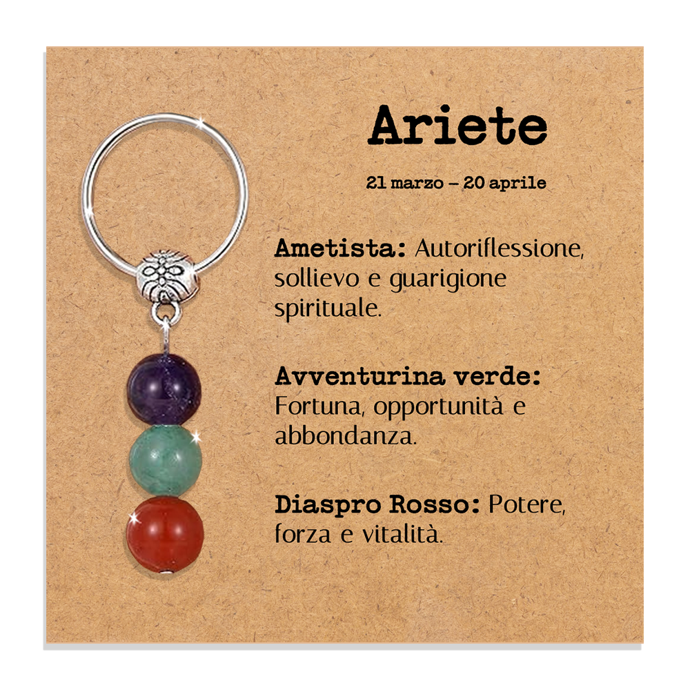 Portachiavi Con Cristalli Naturali Curativi - Segni Zodiacali - Ariete