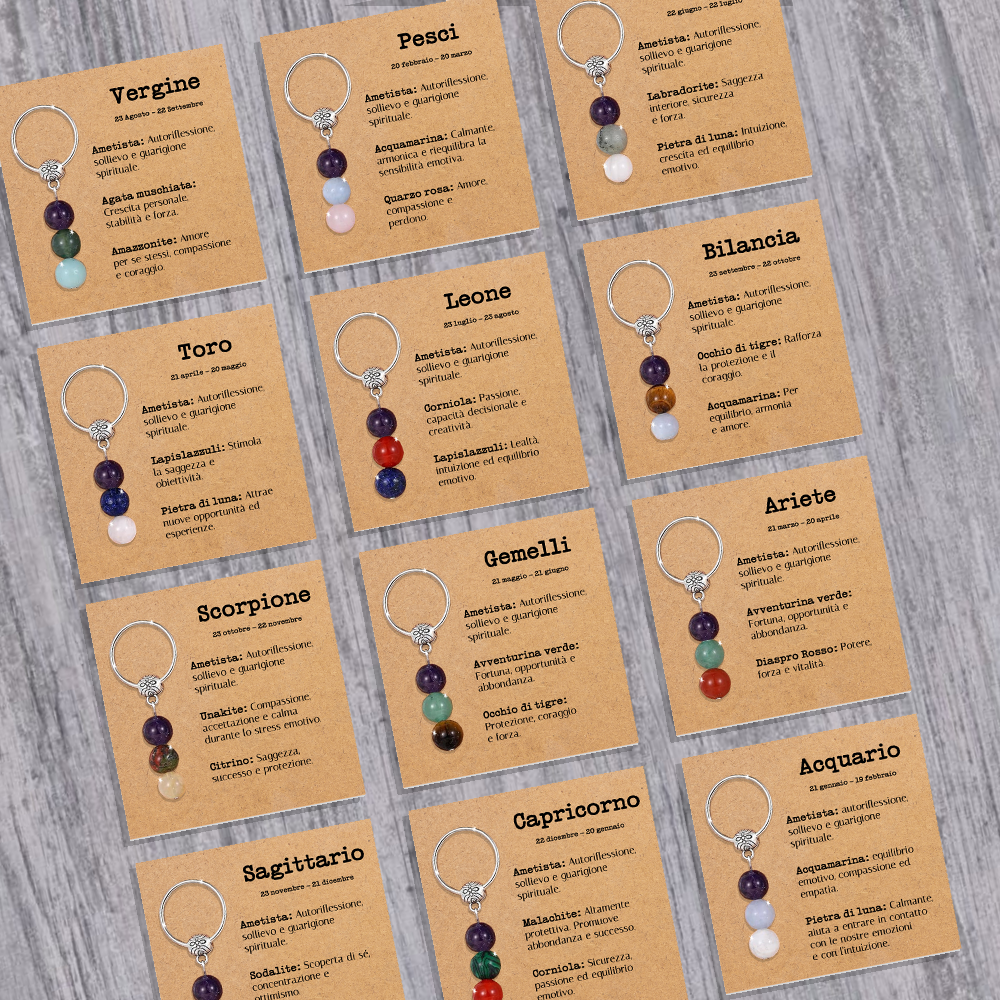 Portachiavi Con Cristalli Naturali Curativi - Segni Zodiacali - Scorpione