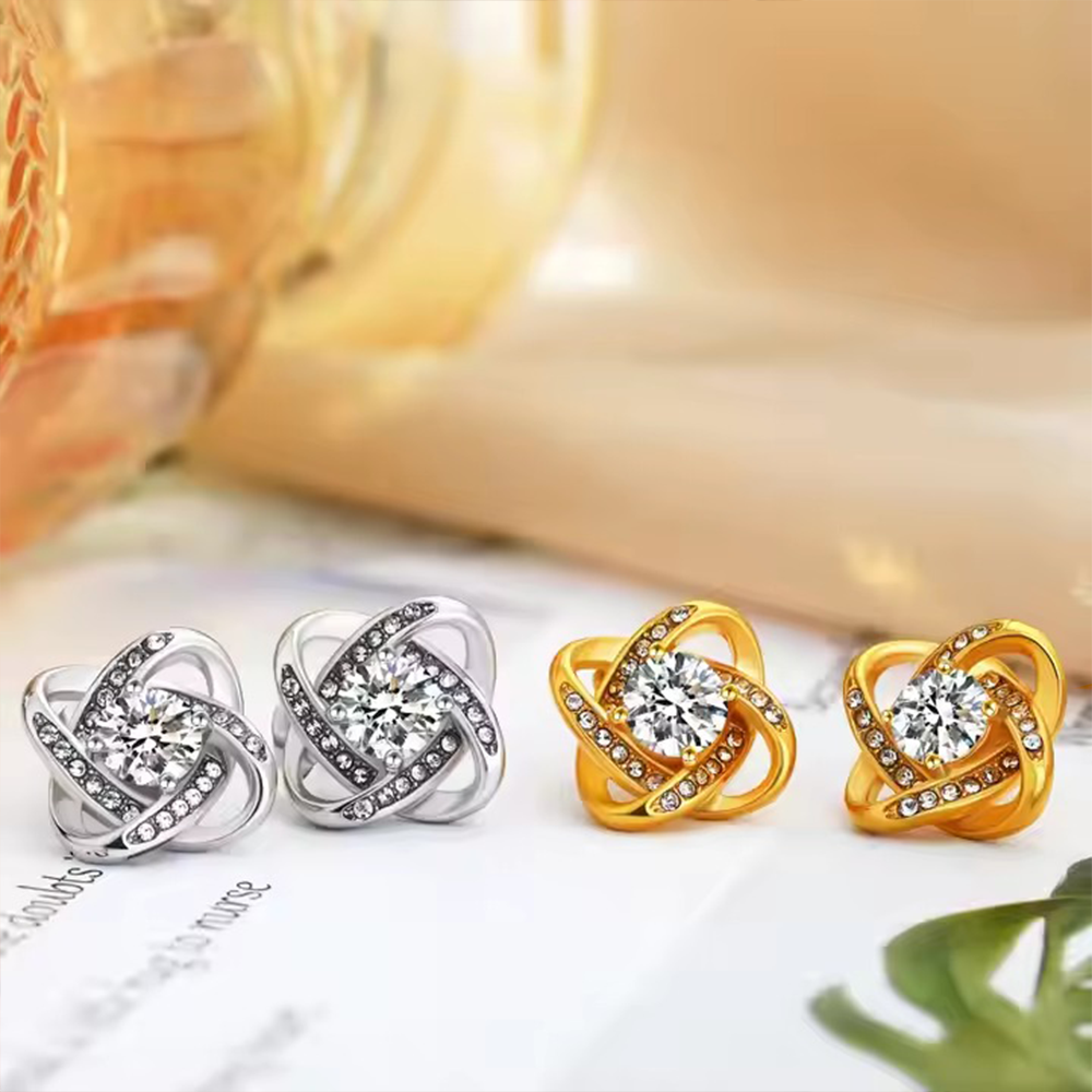 Orecchini Nodo con Pietra in Acciaio chirurgico - A mia Sorella