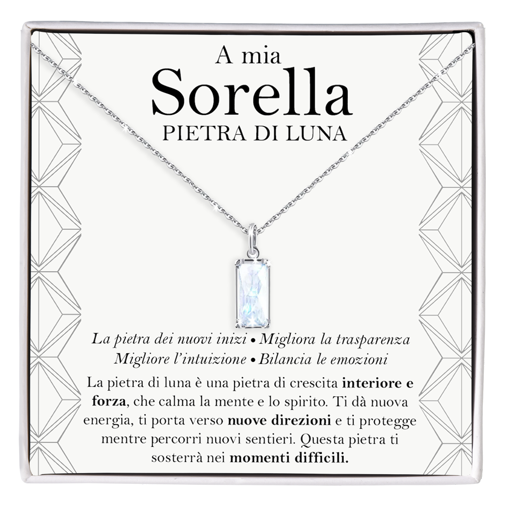 Collana Pietra di Luna Rettangolare in Argento Sterling 925 - A mia Sorella