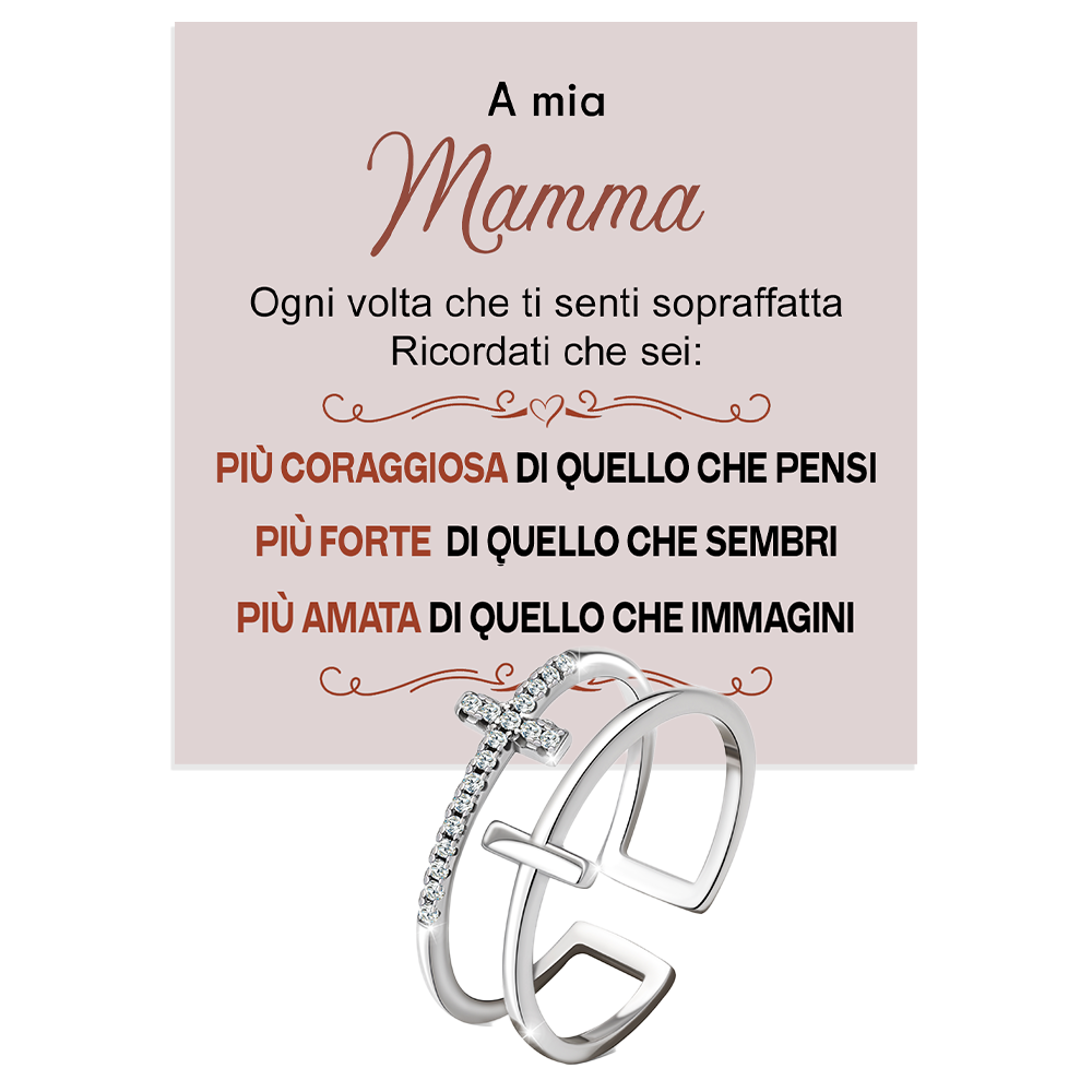 Anello da Donna in Argento Sterling 925 Per mia Mamma - Croce