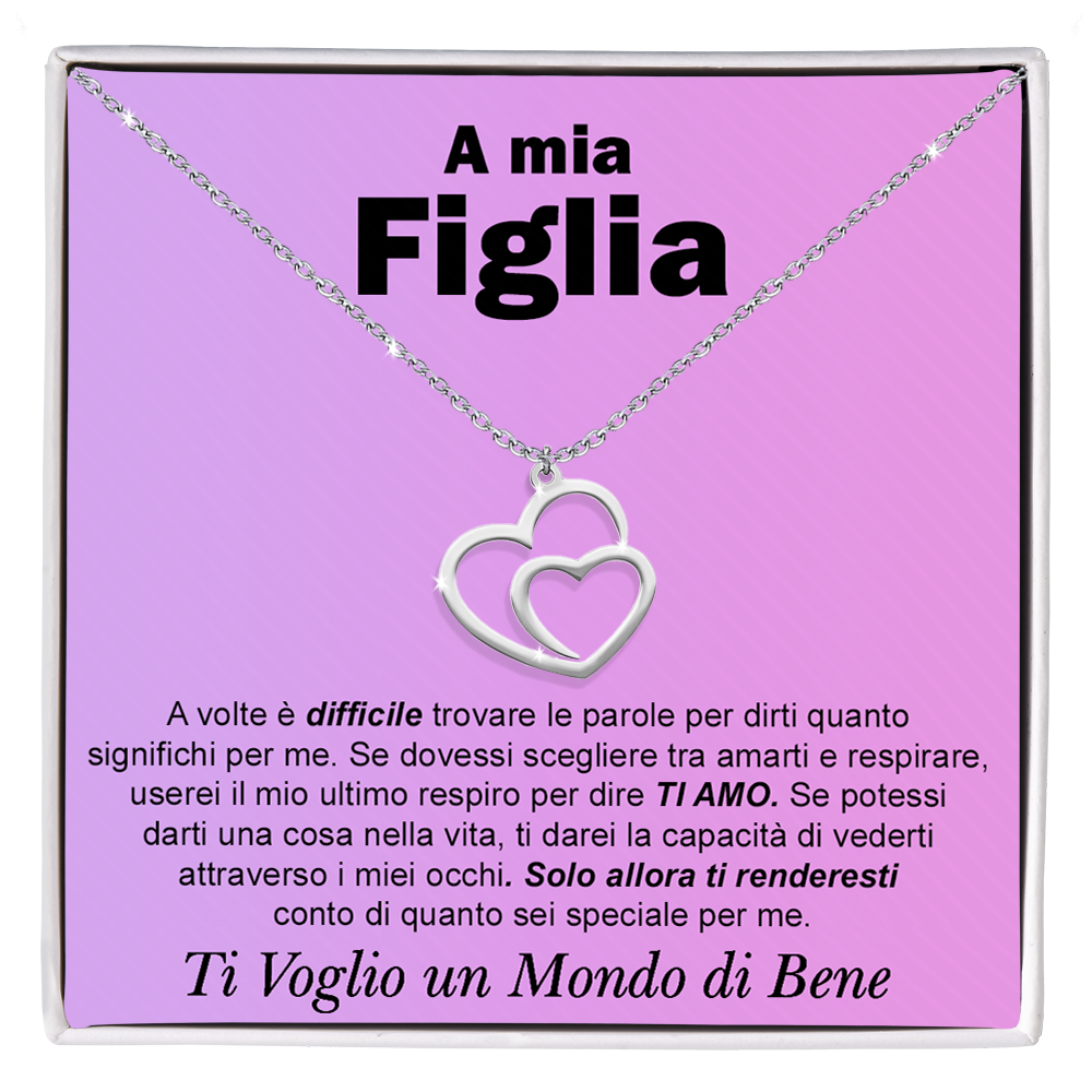 Collana Due Cuori Uniti in Argento Sterling 925 - A mia figlia
