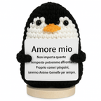 Peluche Crochet Con base in legno - Pinguino Amore mio