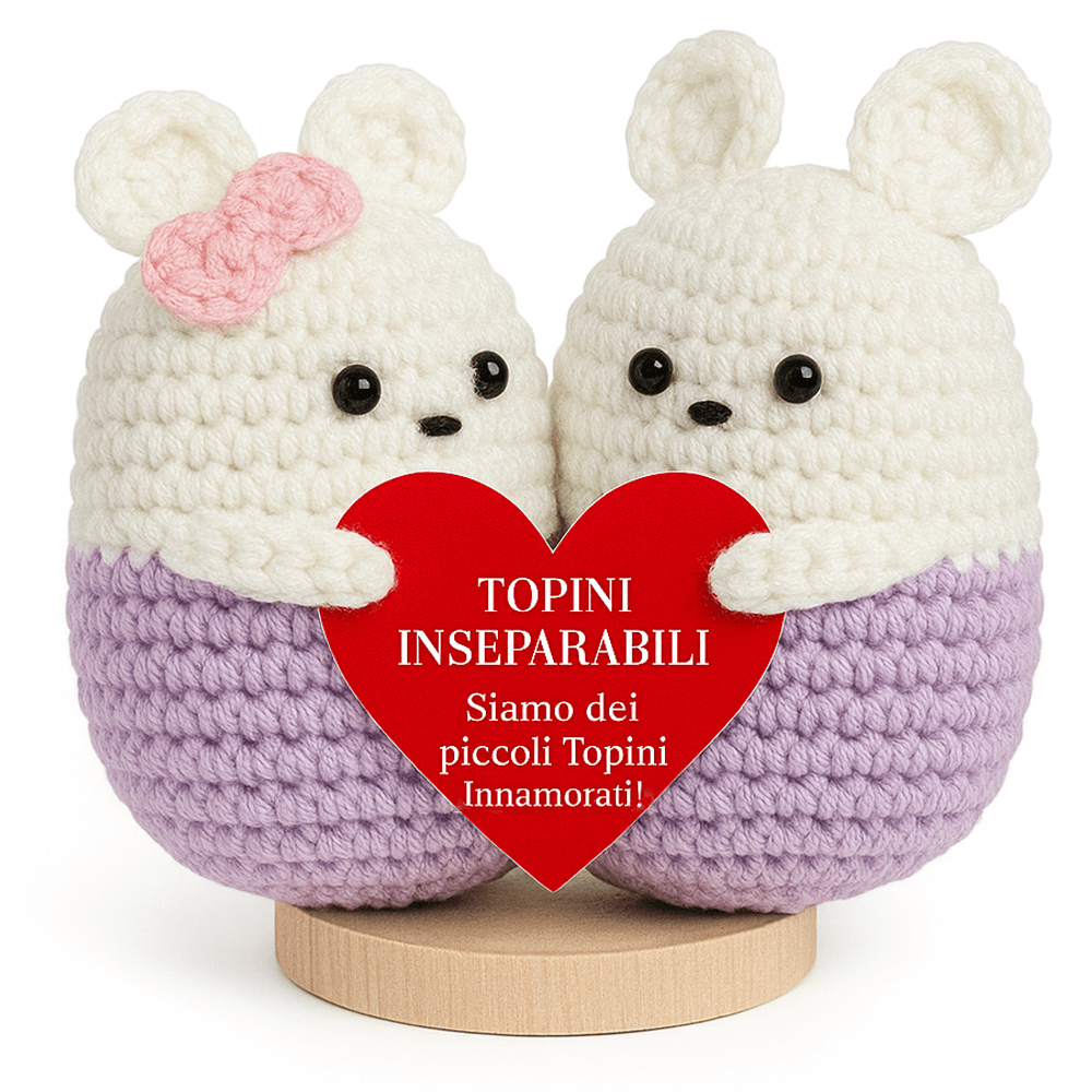 Peluche Crochet con Base in Legno - Topini Inseparabili