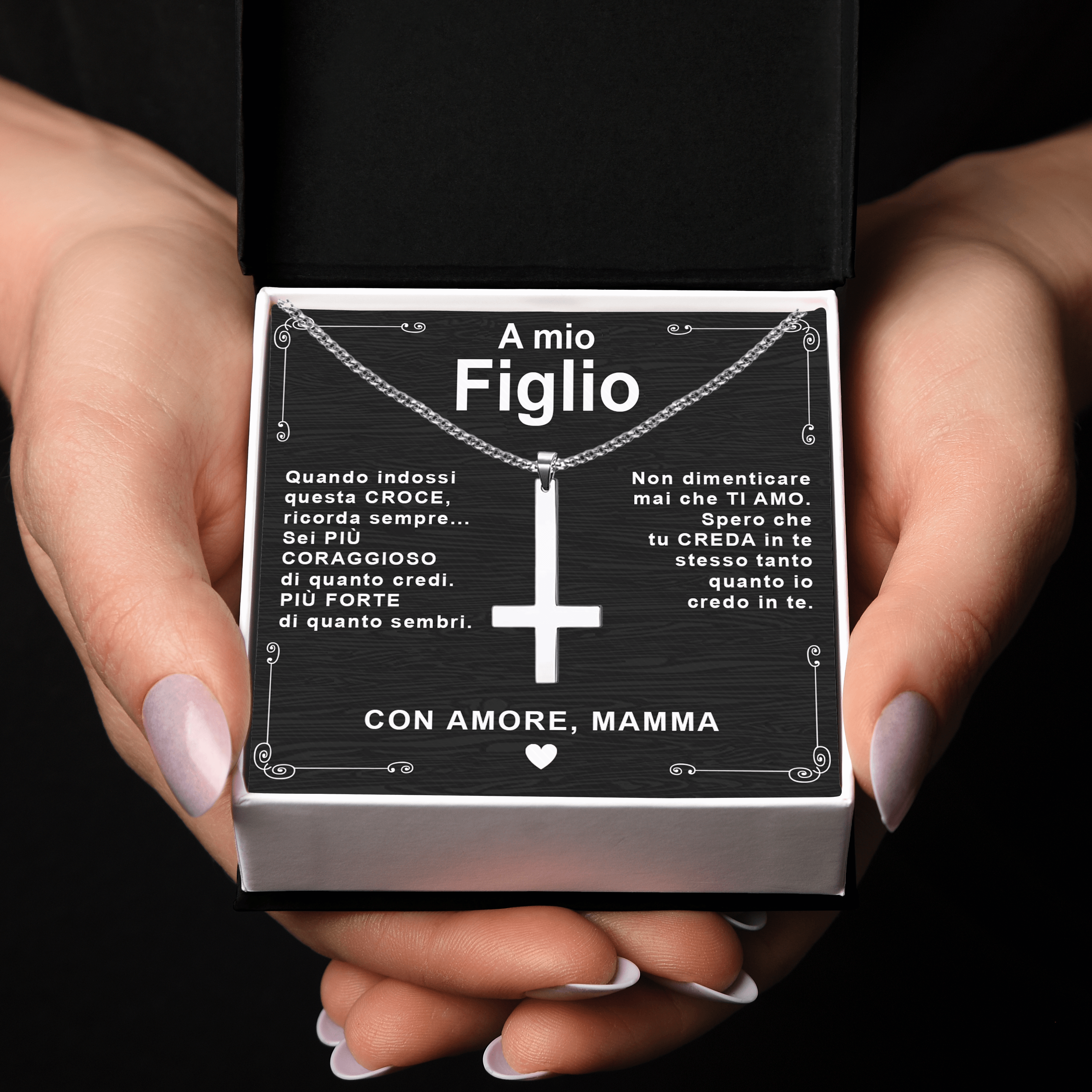 Collana Croce al Rovescio - A Mio Figlio, con Amore Mamma.