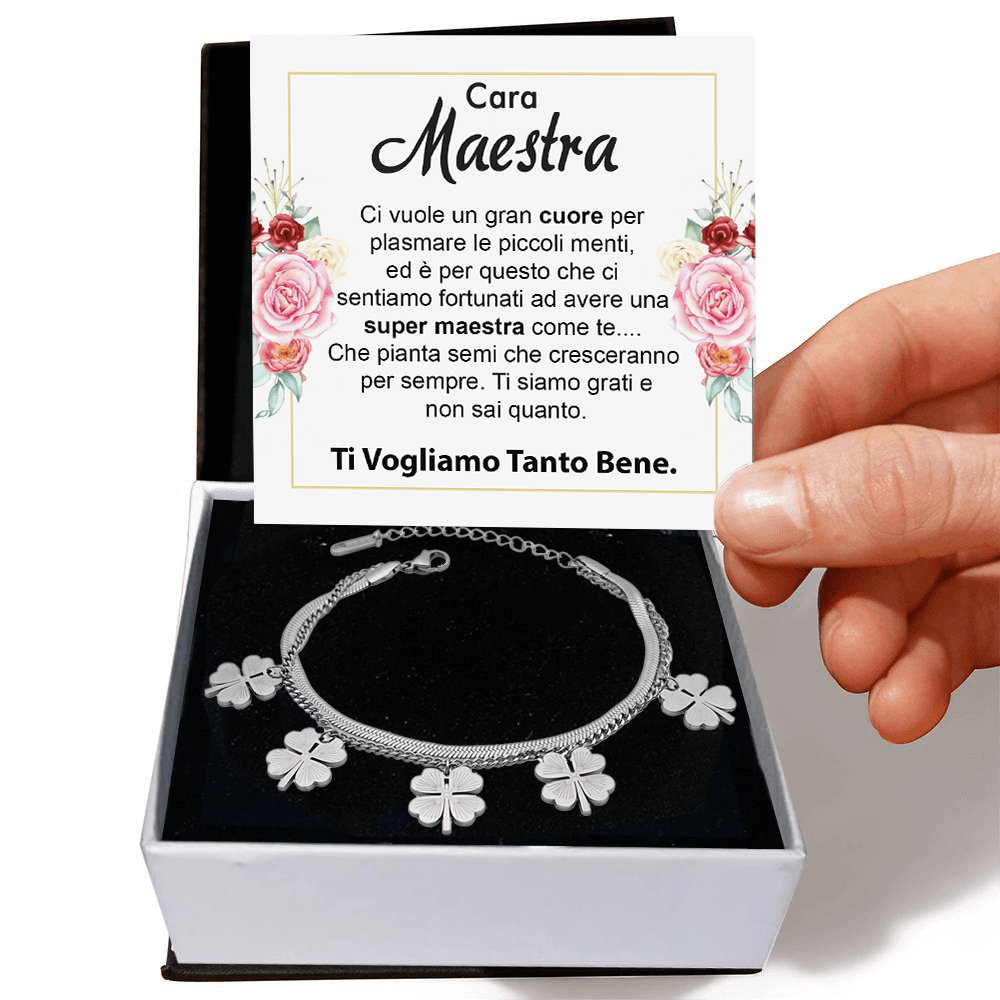 Bracciale Quadrifoglio Cara Maestra -  Ti vogliamo tanto bene.