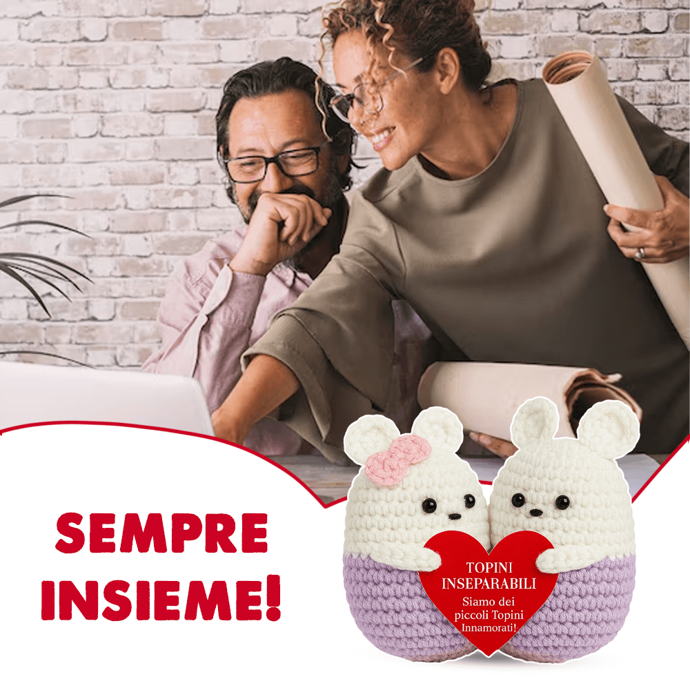 Peluche Crochet con Base in Legno - Topini Inseparabili