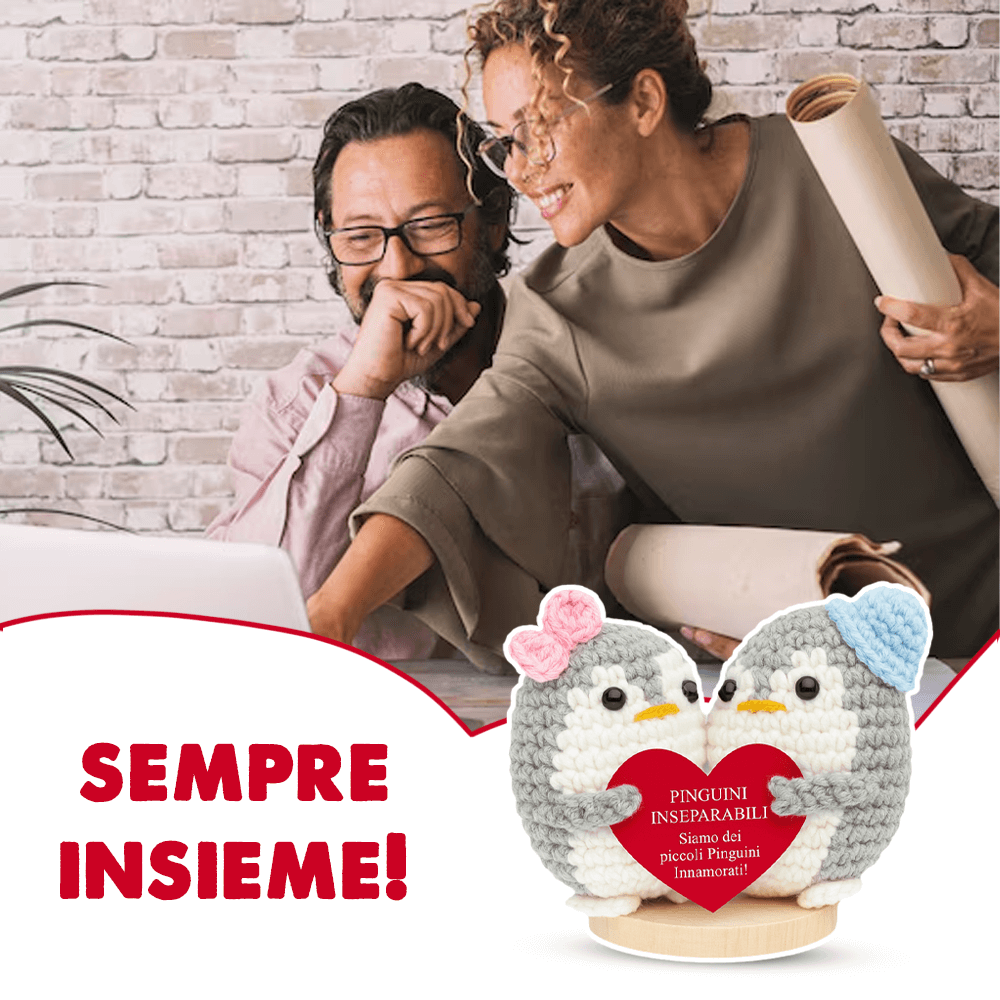 Peluche Crochet con Base in Legno  - Pinguini Inseparabili