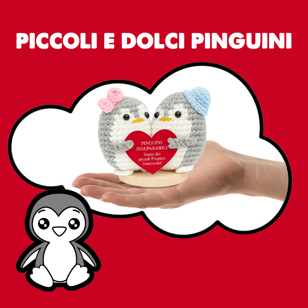 Peluche Crochet con Base in Legno  - Pinguini Inseparabili