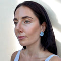 Perla | Handcrafted pearl light blue ceramic stud earrings