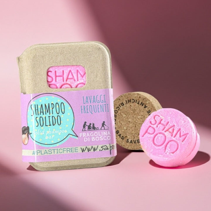 SHAMPOO SOLIDO LAVAGGI FREQUENTI ALLA FRAGOLINA DI BOSCO CON BAR SAVER IN SUGHERO
