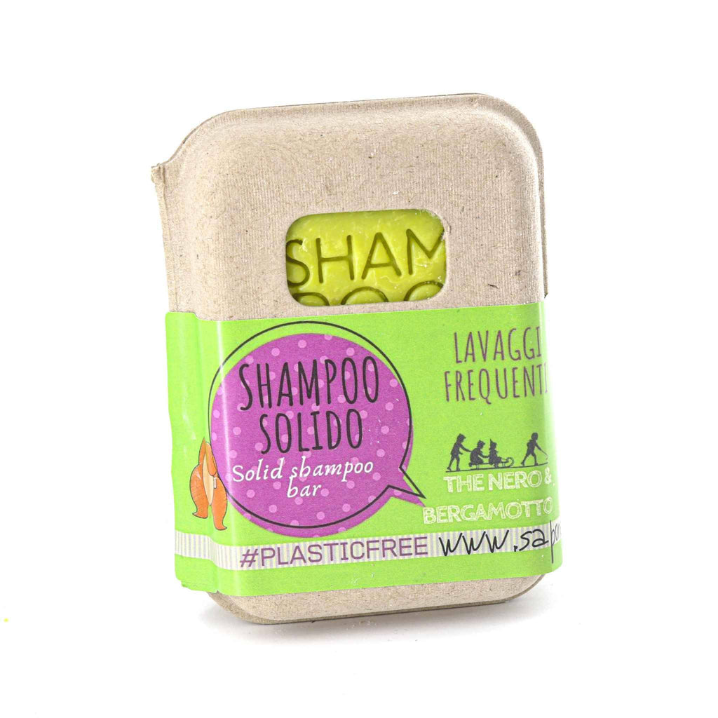 SHAMPOO SOLIDO LAVAGGI FREQUENTI AL THE NERO E BERGAMOTTO CON BAR SAVER IN SUGHERO