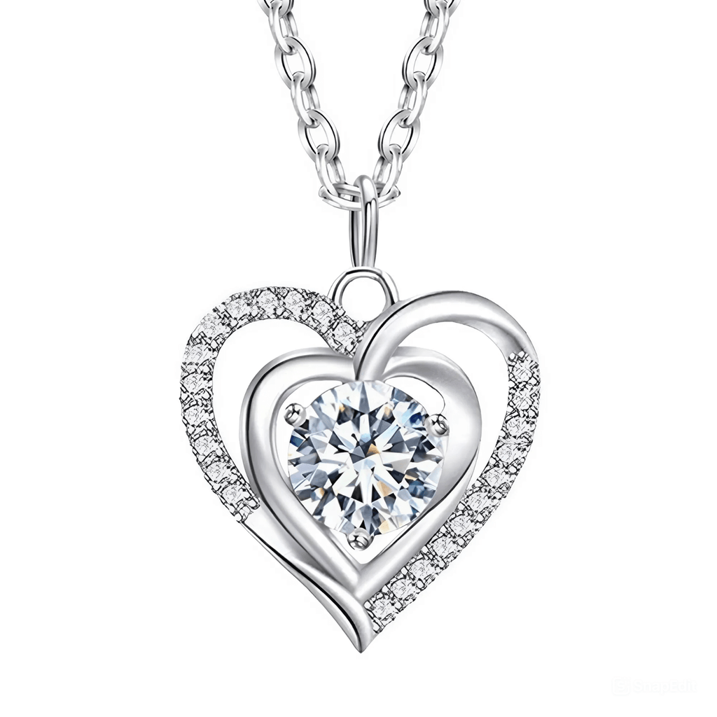 Collana Donna Cuore con Pietra Bianca - Argento Sterling 925